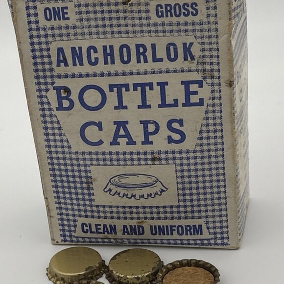 ANTIQUE ANCHORLOK OLD STOCK CORK LINED BOTTLE CAPS ONE GROSS 60+ Box Damaged - Picture 1 of 6